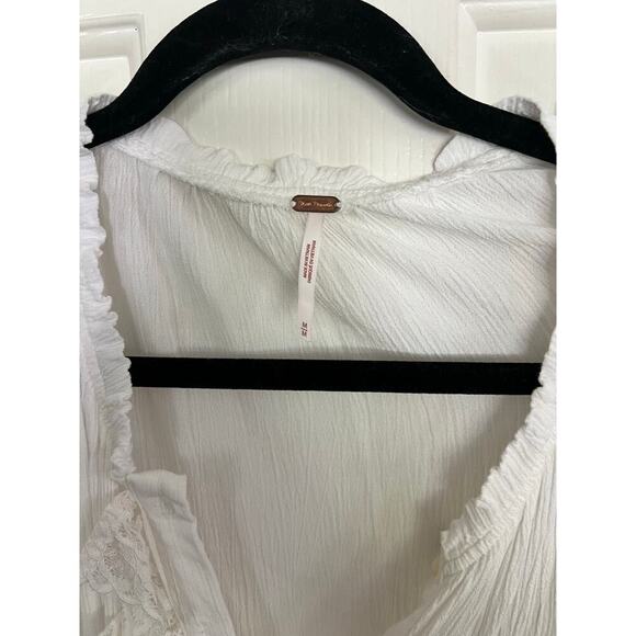 Free People Women's White Jeanette Lace Trim Gauze Tunic Mini Dress Size Medium - Picture 5 of 6
